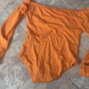 Yellow off the shoulder body suit